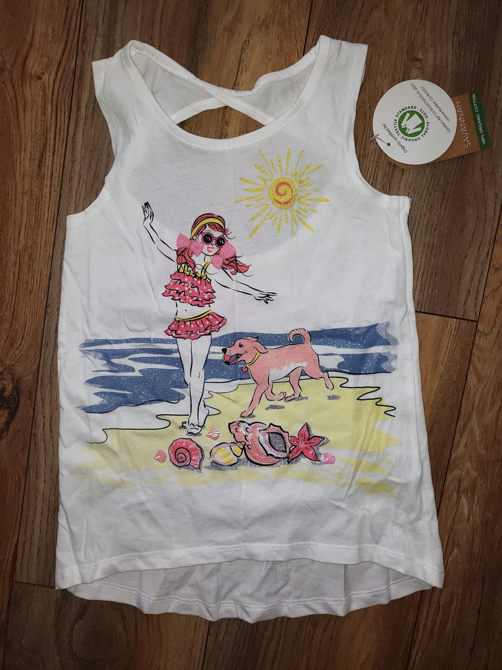 Savannah White Tank Tunic with Pink and Yellow Beach Graphic